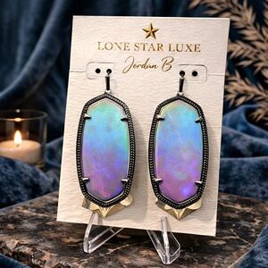 Kendra Scott Danielle Earrings Matte Galaxy Glass Gunmetal Iridescent Rare